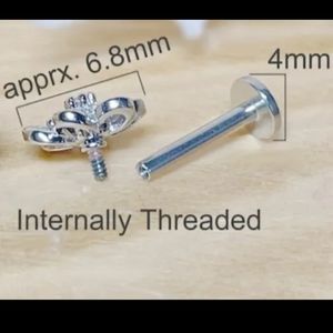 Flower CZ Internally Threaded Flat Back Stud Earrings Surgical Steel  6mm